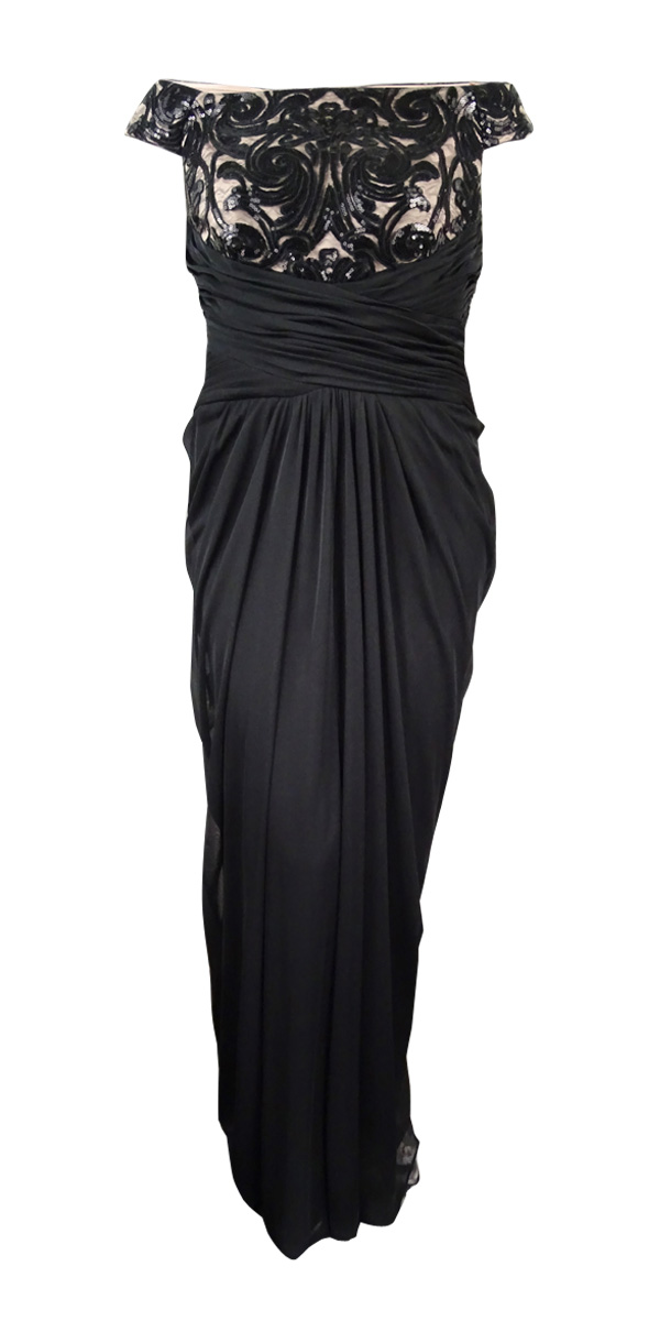 Pre-owned Adrianna Papell Women's Off-shoulder Lace Ruched Chiffon Gown ...